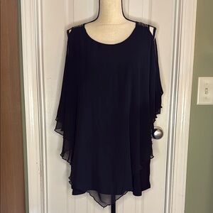 Blue Asymmetrical Sleeveless Blouse with Cut Out